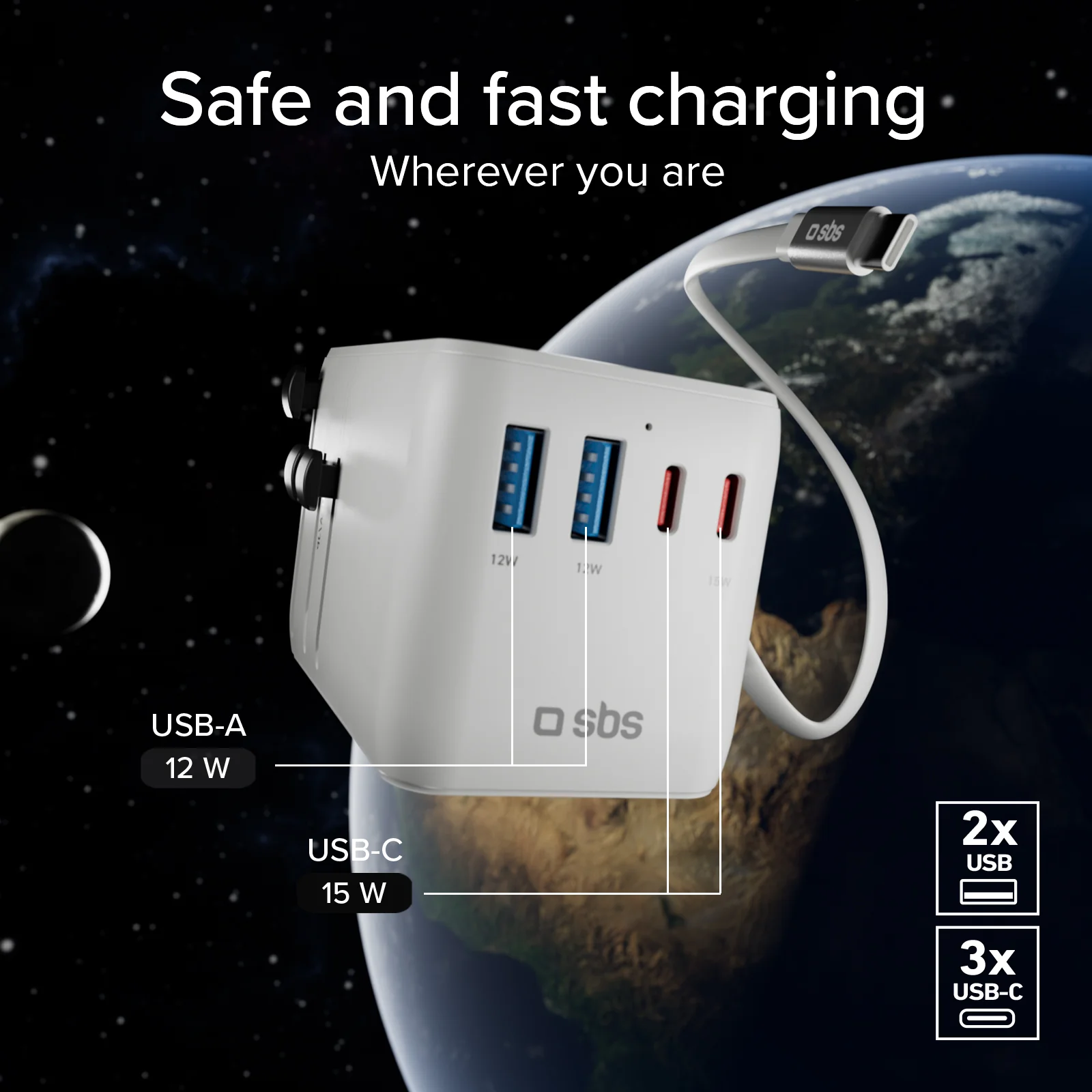 Adattatore universale da viaggio con cavo USB-C integrato - Image 23