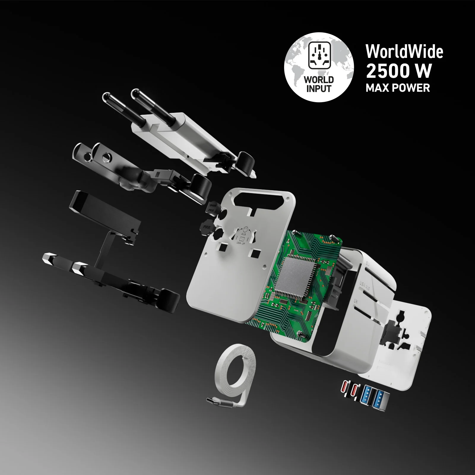 Adattatore universale da viaggio con cavo USB-C integrato - Image 9
