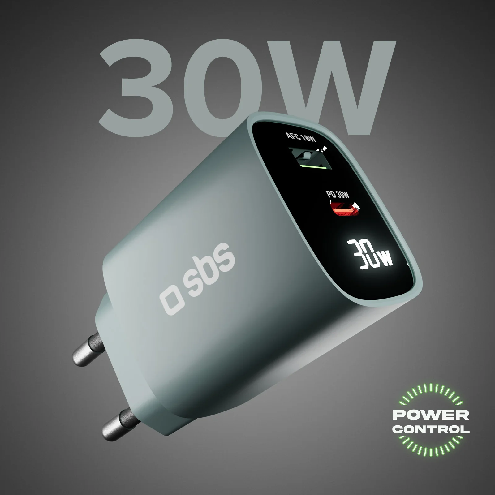 Caricabatterie da muro, schermo LCD, 1 uscita USB-C PD 30W, 1 uscita USB-A 18W - Image 3