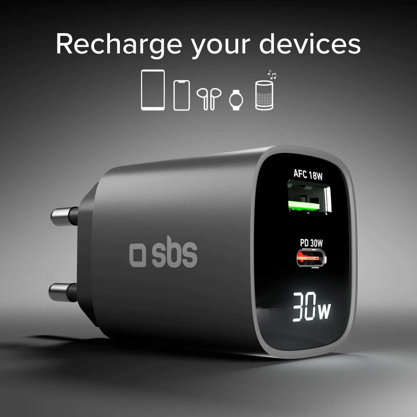 Caricabatterie da muro, schermo LCD, 1 uscita USB-C PD 30W, 1 uscita USB-A 18W - Image 57