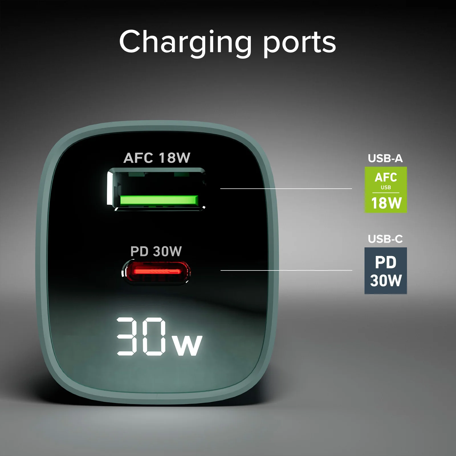 Caricabatterie da muro, schermo LCD, 1 uscita USB-C PD 30W, 1 uscita USB-A 18W - Image 7