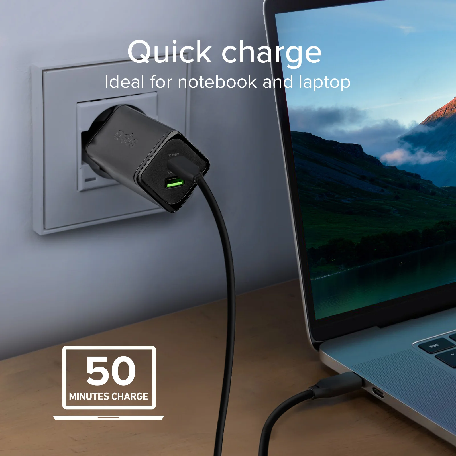 Caricabatterie da parete GaN 65 Watt, 1 USB-C PD, 1 USB-A Adaptive Fast Charge - Image 12