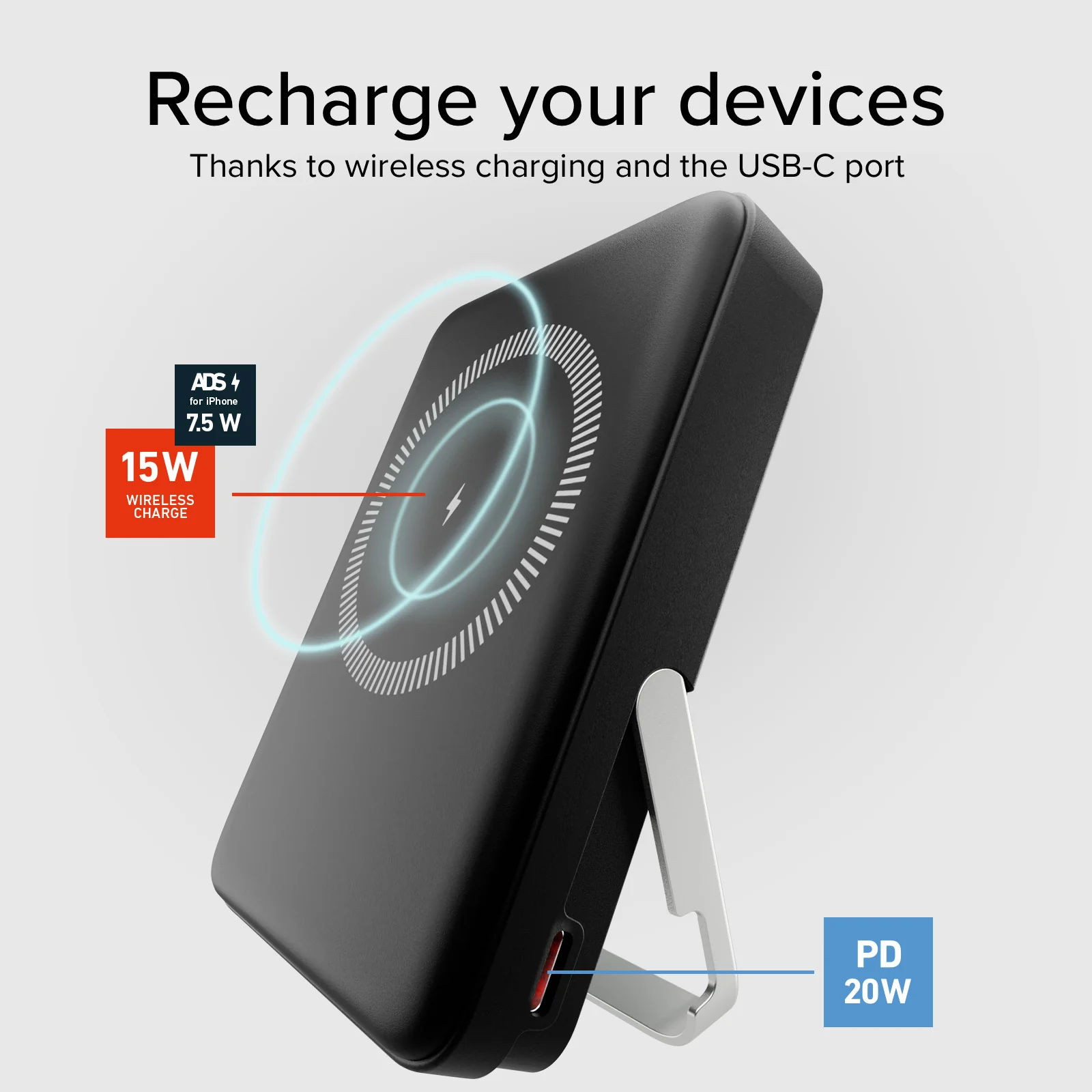 Power bank battery pack 10.000 mAh wireless con supporto stand integrato e LCD - Image 4