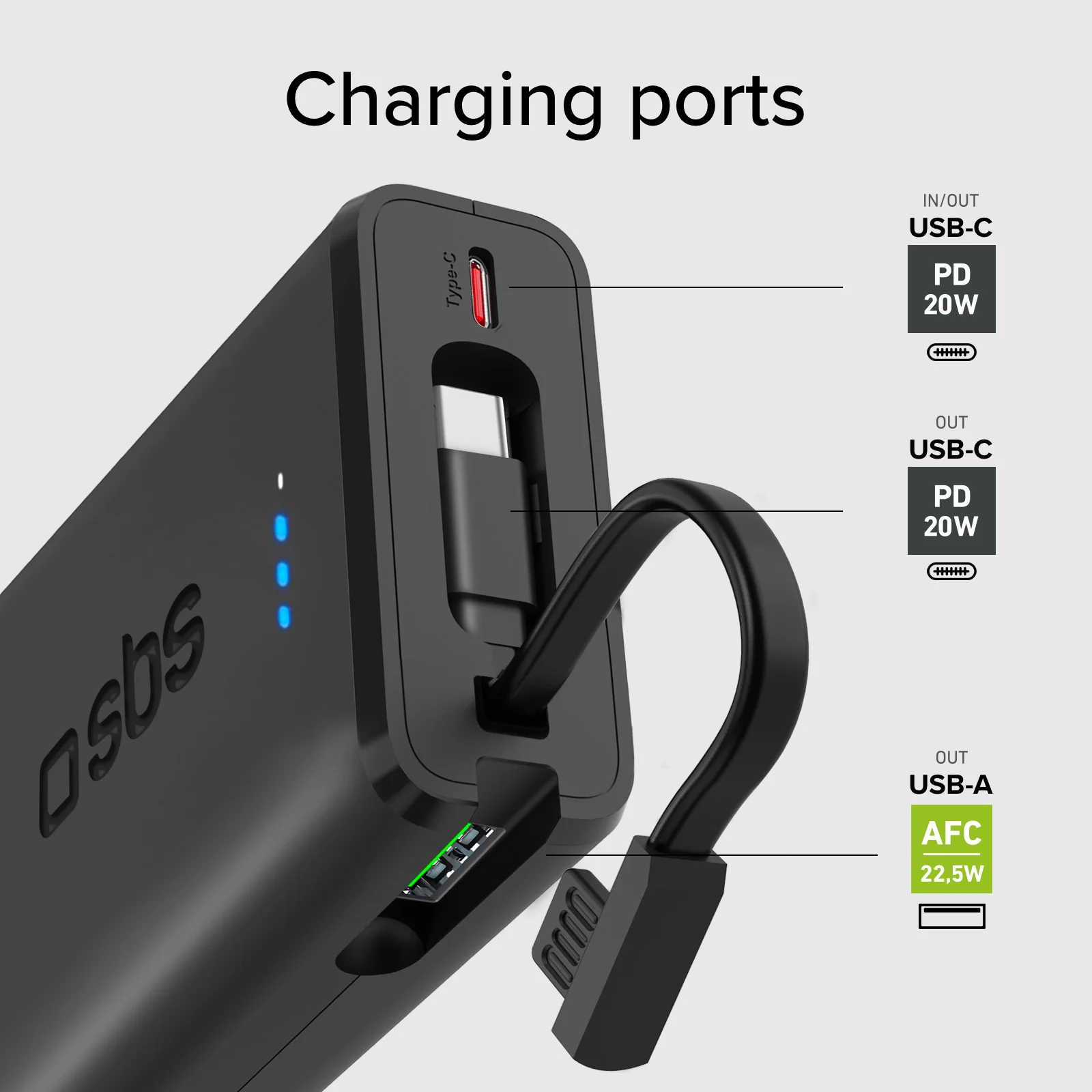 Powerbank Power Delivery 20W da 10000 mAh con cavo USB-C integrato - Image 5